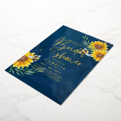 GOLD FOIL Blue Sunflower VRIJGEZELLENFEEST QR Code Folie Uitnodiging (Gedraaid)