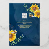 GOLD FOIL Blue Sunflower VRIJGEZELLENFEEST QR Code Folie Uitnodiging (Achterkant)