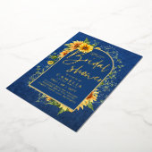 GOLD FOIL Blue Sunflower VRIJGEZELLENFEEST QR Code Folie Uitnodiging (Gedraaid)