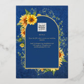 GOLD FOIL Blue Sunflower VRIJGEZELLENFEEST QR Code Folie Uitnodiging (Achterkant)