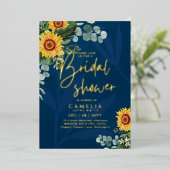 GOLD FOIL Blue Sunflower VRIJGEZELLENFEEST QR Code Folie Uitnodiging (Staand Voorkant)