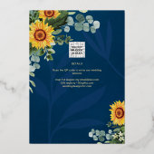 GOLD FOIL Blue Sunflower VRIJGEZELLENFEEST QR Code Folie Uitnodiging (Achterkant)