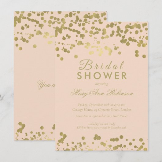 Gold Foil Blush Confetti Elegant Vrijgezellenfeest Kaart (Voorkant / Achterkant)