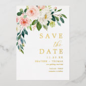 Gold Foil Blush Floral bespaart de data Folie Uitnodiging (Voorkant)