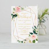 GOLD FOIL Blush Floral Wedding Folie Uitnodiging (Staand Voorkant)