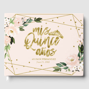 Gold Foil Blush Pink Floral Quinceanera Guest Book Gastenboek