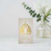 Gold Foil Bodhi Leaf met Yoga Meditation Posture Visitekaartje (Staand voorkant)