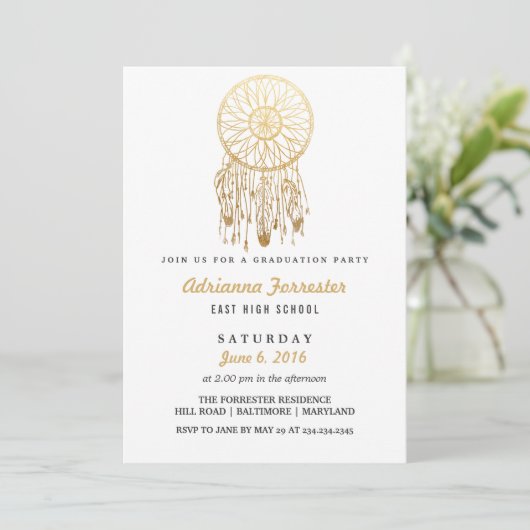 Gold Foil Bohemian Dream Catcher Afstudeerfeest Kaart (Staand voorkant)