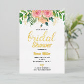 Gold foil boho floral bridal doucheuitnodiging folie uitnodiging (Staand Voorkant)