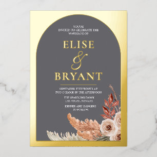 Gold Foil Boho Floral Modern Wedding Folie Uitnodiging