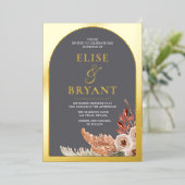 Gold Foil Boho Floral Modern Wedding Folie Uitnodiging (Staand Voorkant)