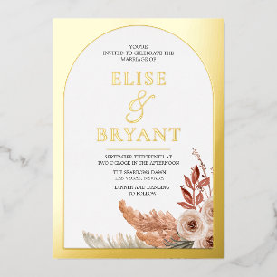 Gold Foil Boho Floral Modern White Wedding Folie Folie Uitnodiging