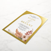Gold Foil Boho Floral Modern White Wedding Folie Folie Uitnodiging (Gedraaid)