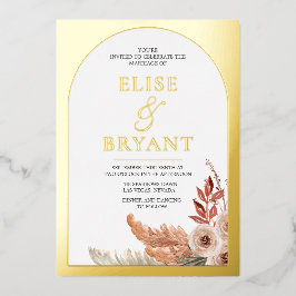 Gold Foil Boho Floral Modern White Wedding Folie Uitnodiging