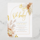 Gold Foil | Boho Pampas Arch Girl Baby shower Folie Uitnodiging (Voorkant)