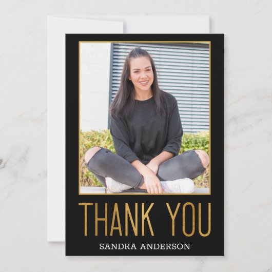 Gold Foil Bold Hartelijk dank Foto Afstuderen Card Bedankkaart (Voorkant)