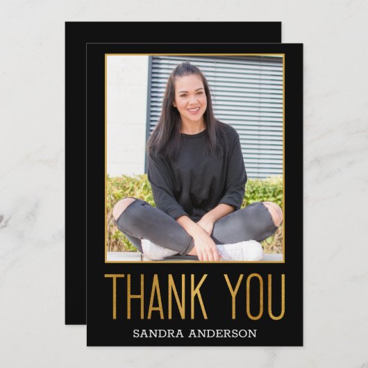 Gold Foil Bold Hartelijk dank Foto Afstuderen Card Bedankkaart (Voorkant / Achterkant)