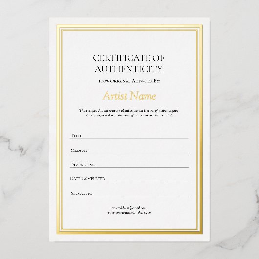 Gold Foil Border Certificaat van echtheid Art Folie Uitnodiging (Voorkant)