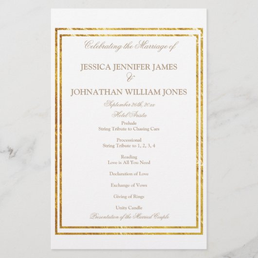 Gold Foil Border Elegant Script Weddenprogramma (Voorkant)