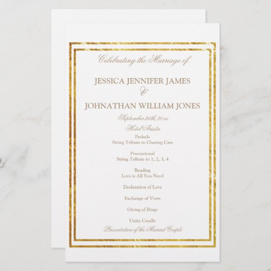 Gold Foil Border Elegant Script Weddenprogramma (Voorkant / Achterkant)