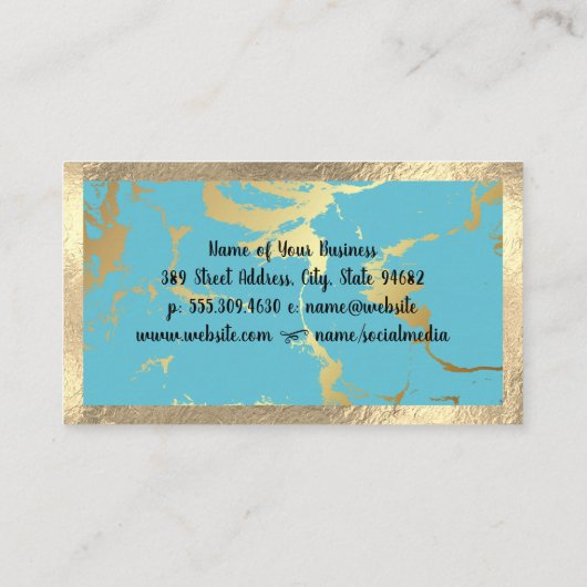 Gold Foil Border | Golden Turquoise Marble Visitekaartje (Achterkant)