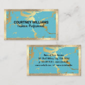 Gold Foil Border | Golden Turquoise Marble Visitekaartje (Voorkant / Achterkant)