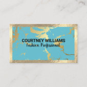 Gold Foil Border | Golden Turquoise Marble Visitekaartje (Voorkant)
