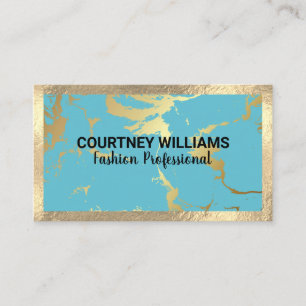 Gold Foil Border   Golden Turquoise Marble Visitekaartje