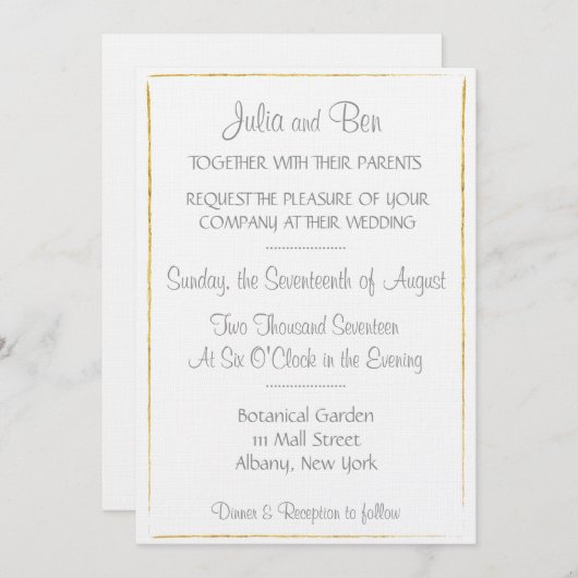 Gold Foil Border Huwelijksuitnodiging Kaart (Voorkant / Achterkant)