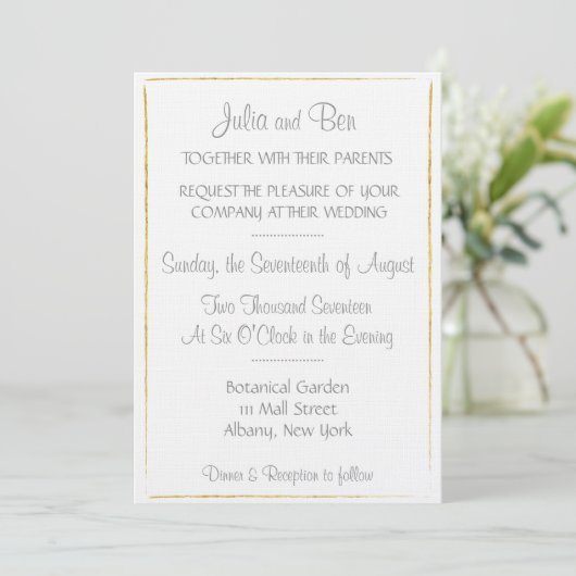 Gold Foil Border Huwelijksuitnodiging Kaart (Staand voorkant)
