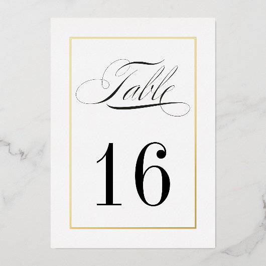 Gold Foil Border Wedding Table Numbers Foto Folie Uitnodiging (Voorkant)