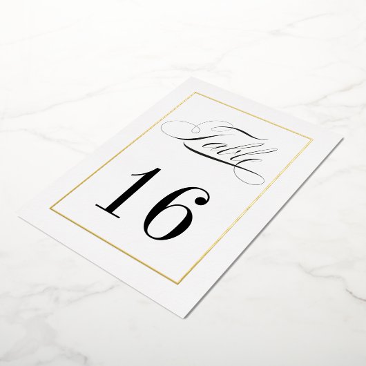 Gold Foil Border Wedding Table Numbers Foto Folie Uitnodiging (Gedraaid)