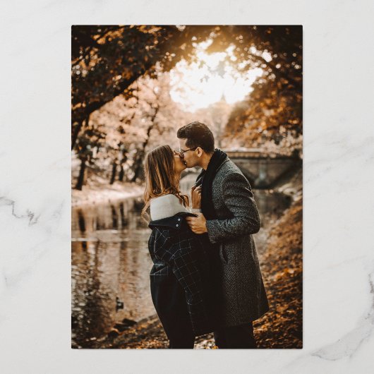 Gold Foil Border Wedding Table Numbers Foto Folie Uitnodiging (Achterkant)