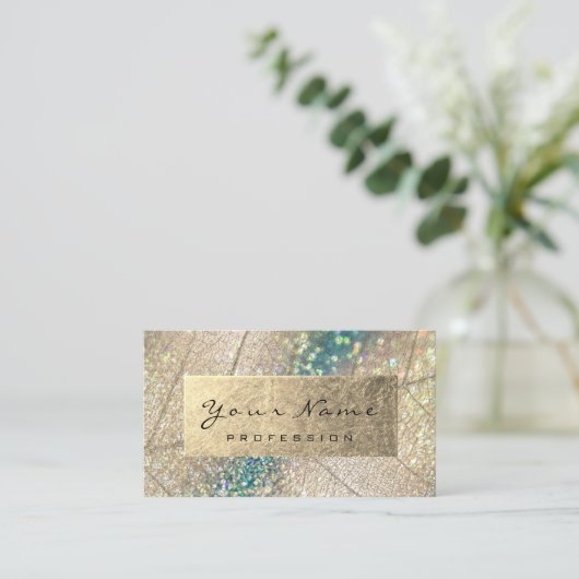Gold Foil Botanical Beauty Studio Holograaf Blauwg Visitekaartje (Staand voorkant)