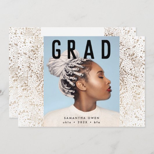 Gold Foil Botanicals en Black Text Afstudeerder Fo Aankondiging (Voorkant / Achterkant)