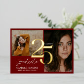 Gold Foil Bourgogne Afstuderen Klasse 2025 Partij Folie Uitnodiging (Staand Voorkant)