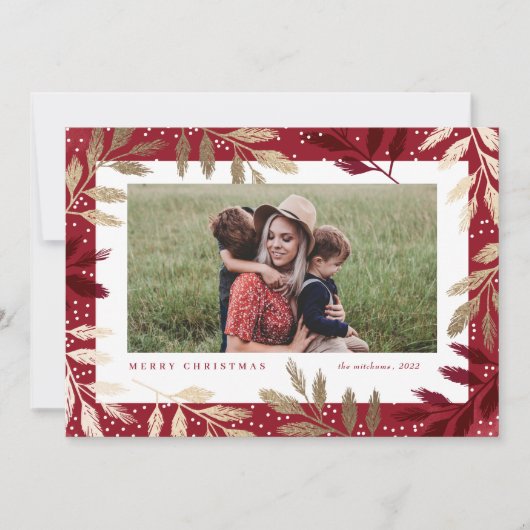 Gold Foil Branches 3 Fotokerstmis Feestdagenkaart (Voorkant)