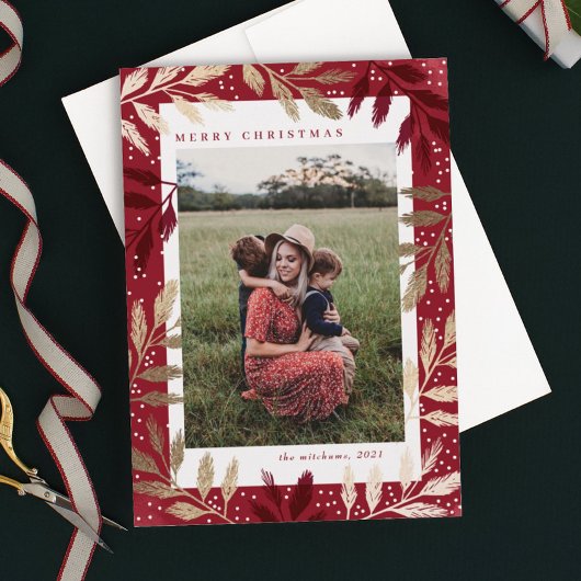 Gold Foil Branches 3 Fotokerstmis Feestdagenkaart