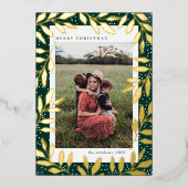 Gold Foil Branches 3 Fotokerstmis Folie Feestdagenkaart (Voorkant)