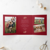 Gold Foil Branches Merry Kerstmis 5 Foto Drieluik Wenskaart (Binnen)