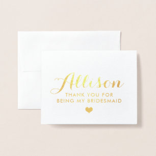 Gold Foil Bridesmaid Hartelijk dank   Bridesmaid C Folie Kaarten