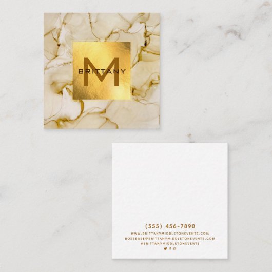 Gold Foil Brown Beige op maat gesneden Vierkante Visitekaartje (Voorkant / Achterkant)