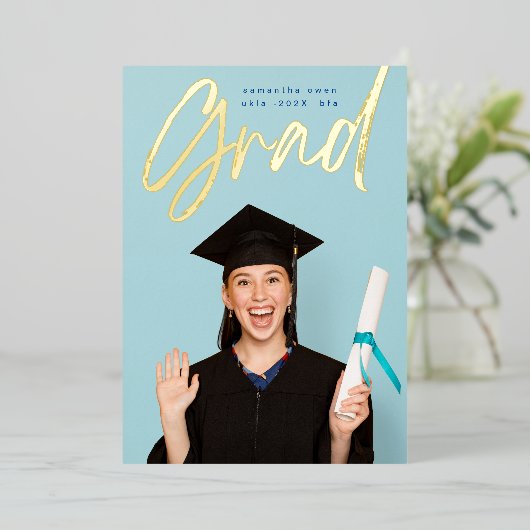 Gold Foil Brush Afstudeerder Moderne aankondiging  (Staand Voorkant)