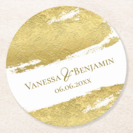 Gold foil brush stroke elegant modern wedding ronde kartonnen onderzetter