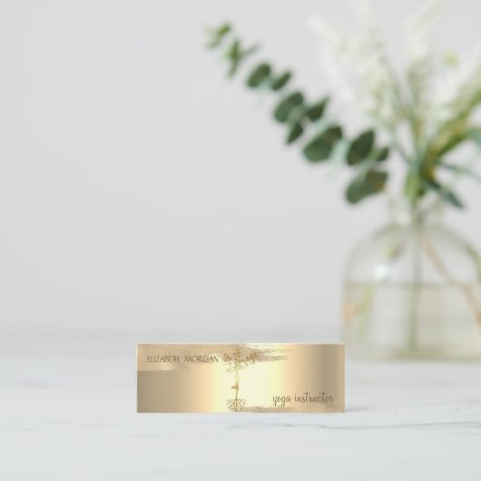 Gold Foil Bruske Stroke, Tree Women Silhouette Mini Visitekaartje (Staand voorkant)