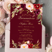 GOLD FOIL Burgundy Blush Floral Quinceanera Folie Uitnodiging