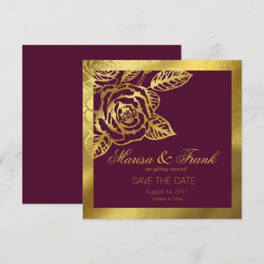 Gold Foil Burgundy  Botanical Save the Date (Voorkant / Achterkant)
