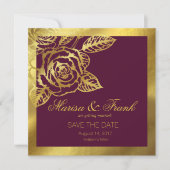 Gold Foil Burgundy  Botanical Save the Date (Voorkant)