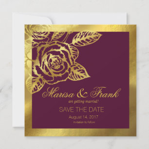 Gold Foil Burgundy  Botanical Save the Date