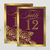 Gold Foil Burgundy  Botanische Table Kaart (Voorkant / Achterkant)